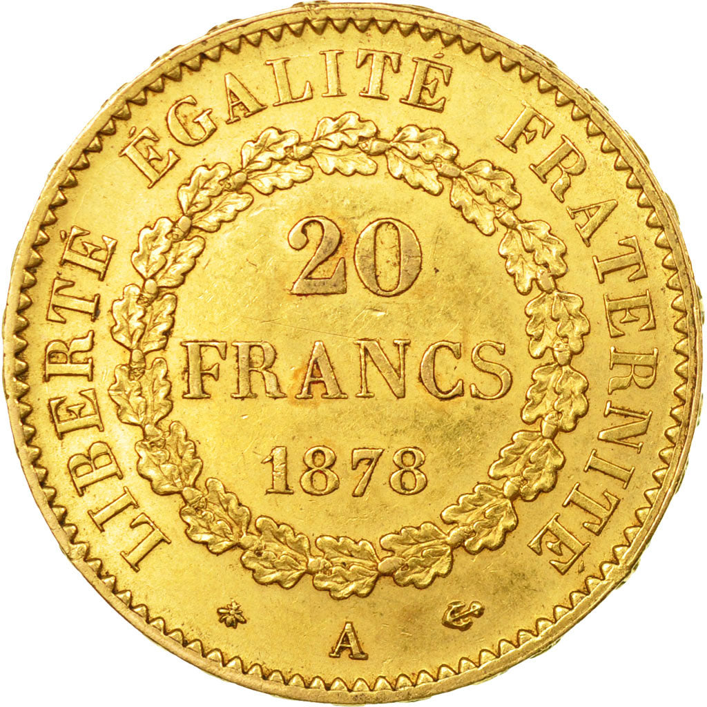 Munten, Frankrijk, Génie, 20 Francs, 1878, Paris, PR, Goud, KM:825