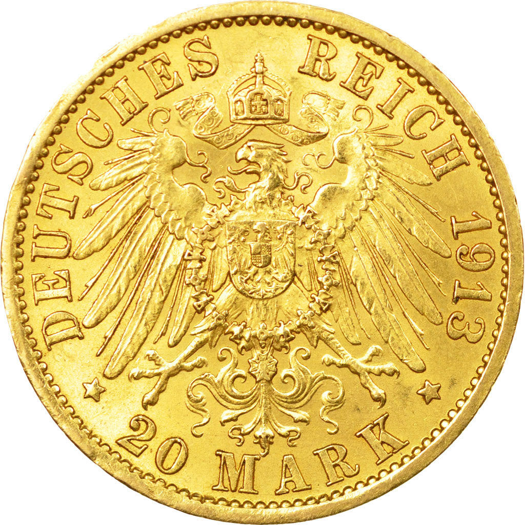 Coin, German States, PRUSSIA, Wilhelm II, 20 Mark, 1913,Berlin,AU(55-58),KM 537