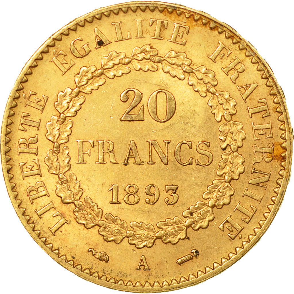 Coin, France, Génie, 20 Francs, 1893, Paris, AU(50-53), Gold, KM:825
