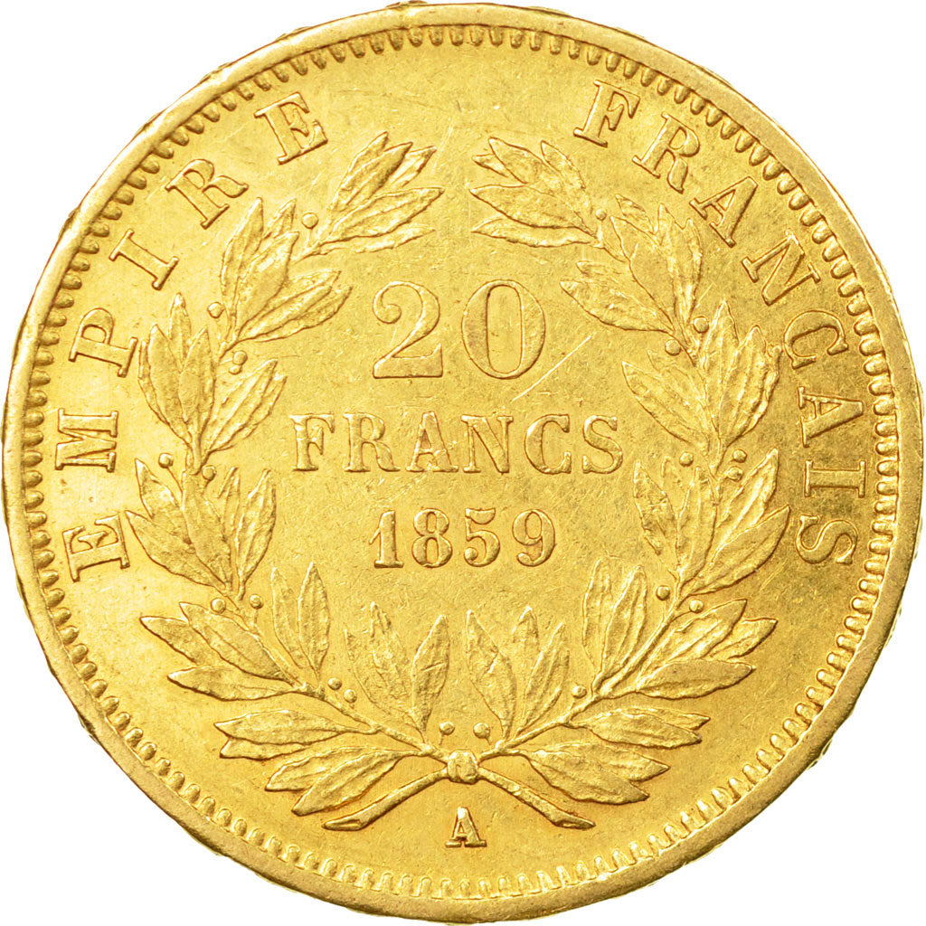 Coin, France, Napoleon III, 20 Francs, 1859, Paris, AU(50-53), Gold, KM 781.1