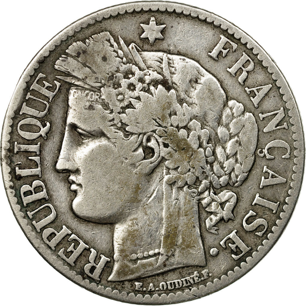 Coin, France, Cérès, 2 Francs, 1871, Paris, VF(30-35), Silver, KM:817.1