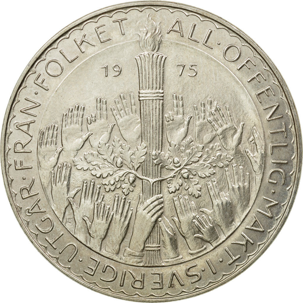 Coin, Sweden, Carl XVI Gustaf, 50 Kronor, 1975, MS(60-62), Silver, KM:848
