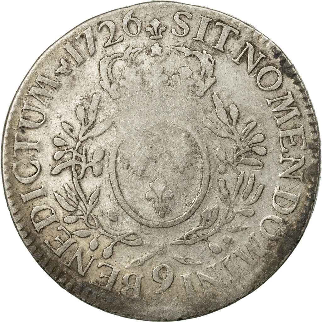 Moneda, Francia, Louis XV, Écu aux branches d'olivier, 1726,Rennes,BC+,KM 486.26