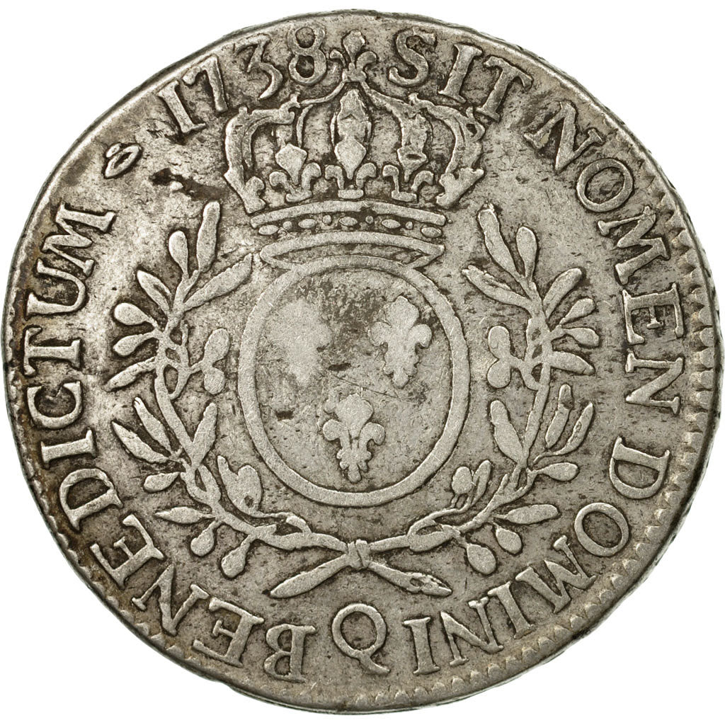 Monnaie, France,Louis XV,Écu aux branches d'olivier,1738, Perpignan,TB,KM 486.17