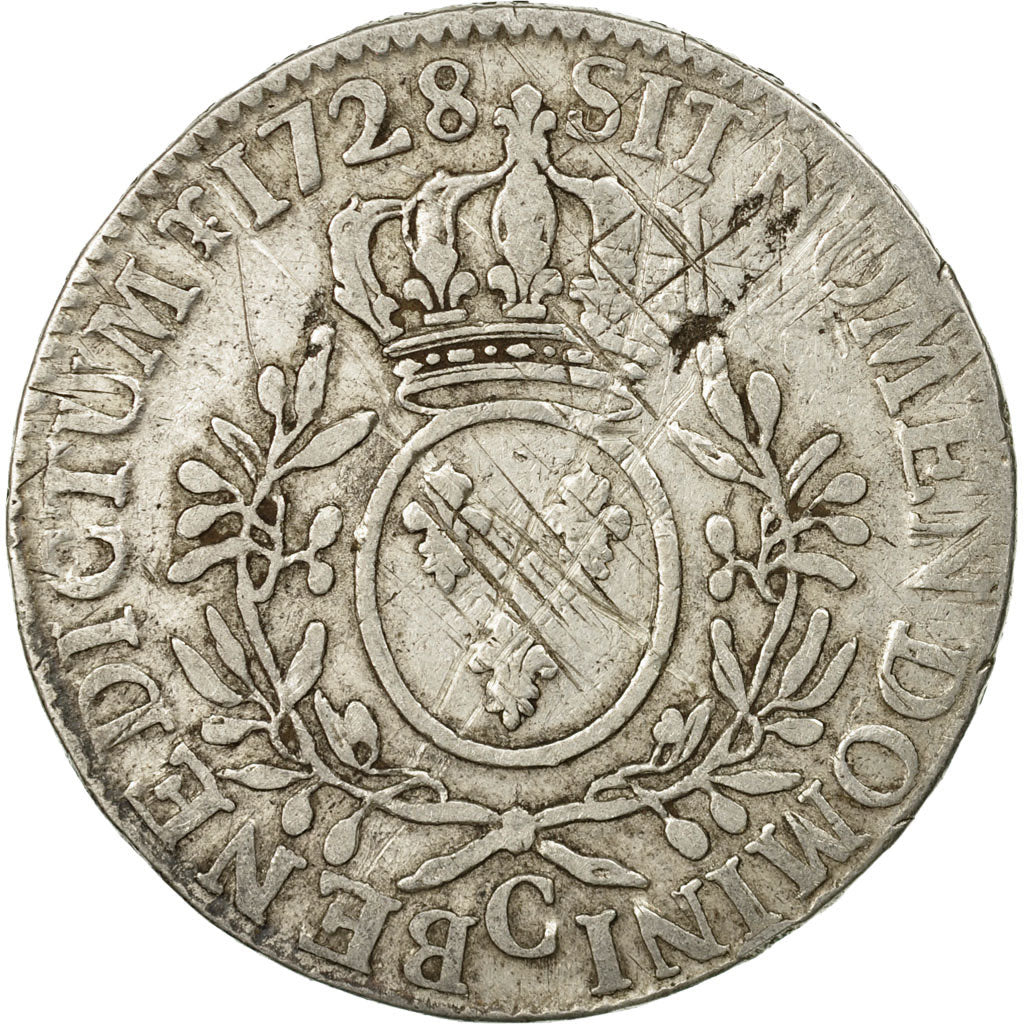 Moneta, Francia, Louis XV, Écu aux branches d'olivier, 1728, Caen, MB, KM 486.5