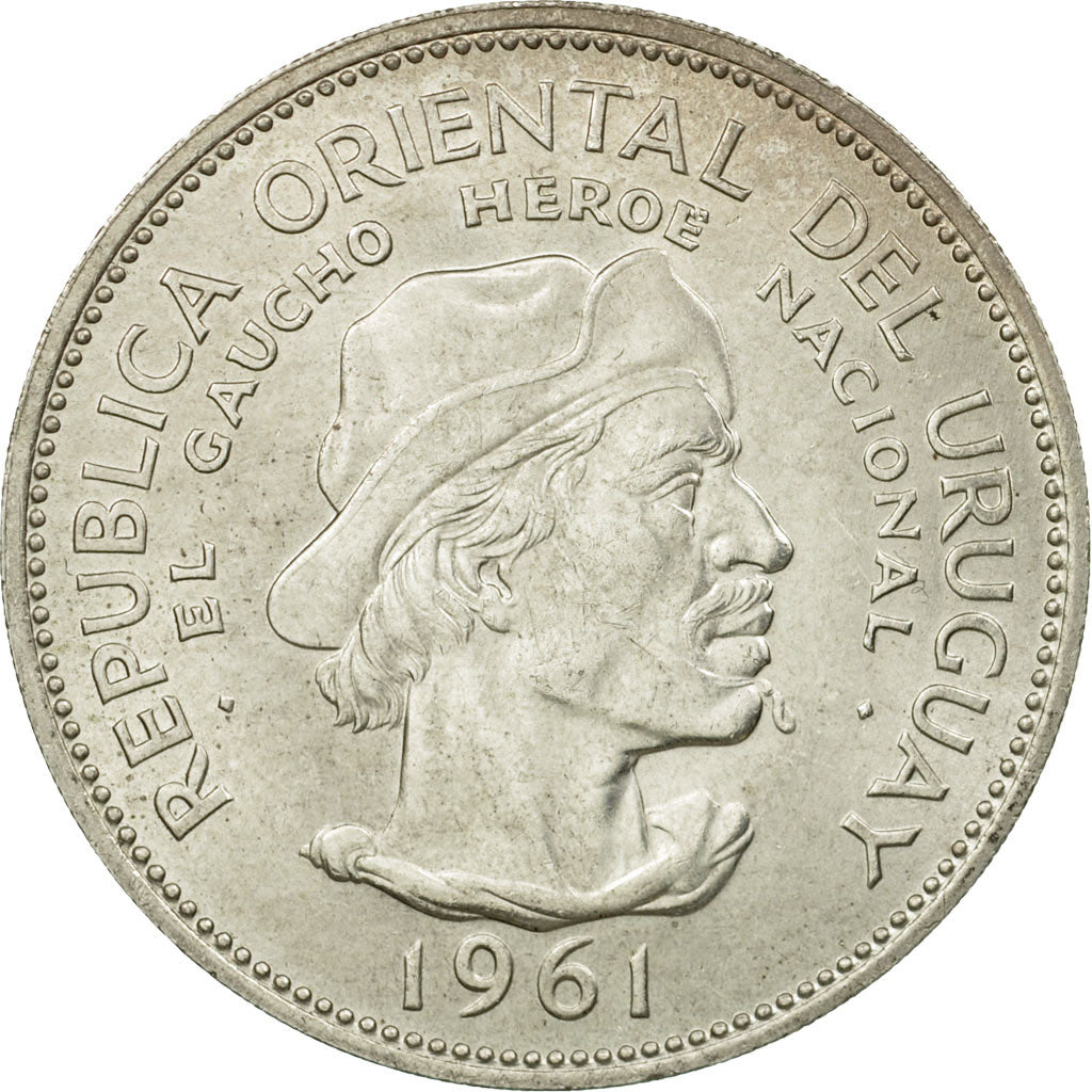Moneda, Uruguay, 10 Pesos, 1961, EBC+, Plata, KM:43