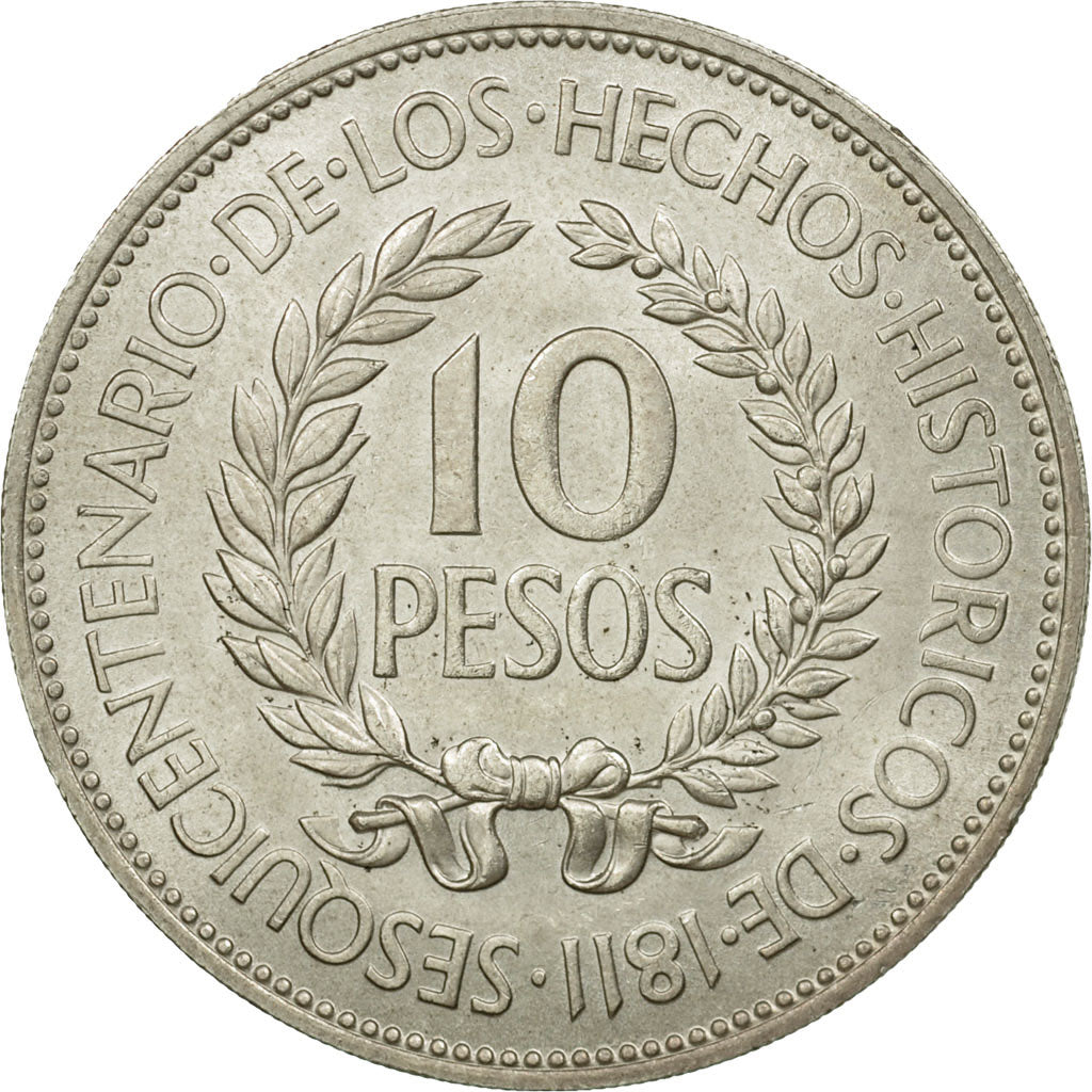 Moneda, Uruguay, 10 Pesos, 1961, EBC+, Plata, KM:43