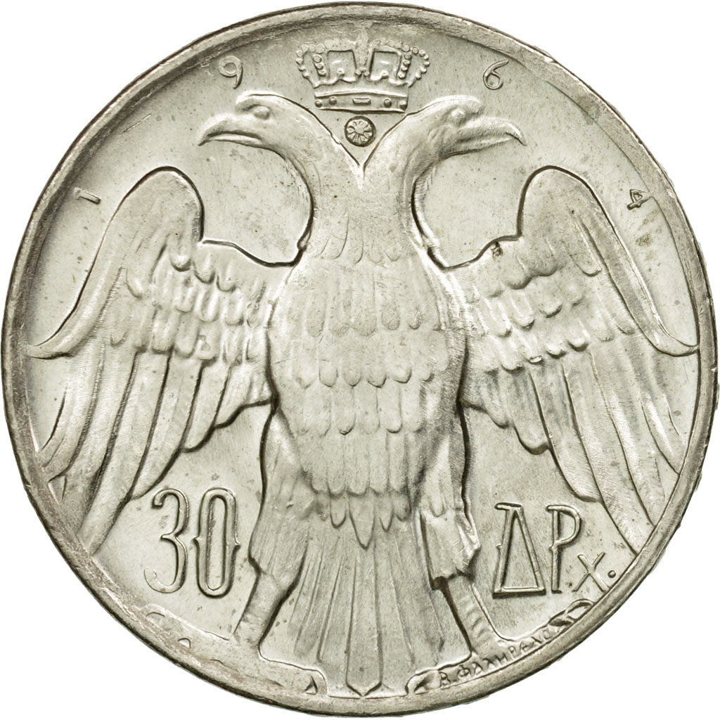 Coin, Greece, Constantine II, 30 Drachmai, 1964, AU(55-58), Silver, KM:87