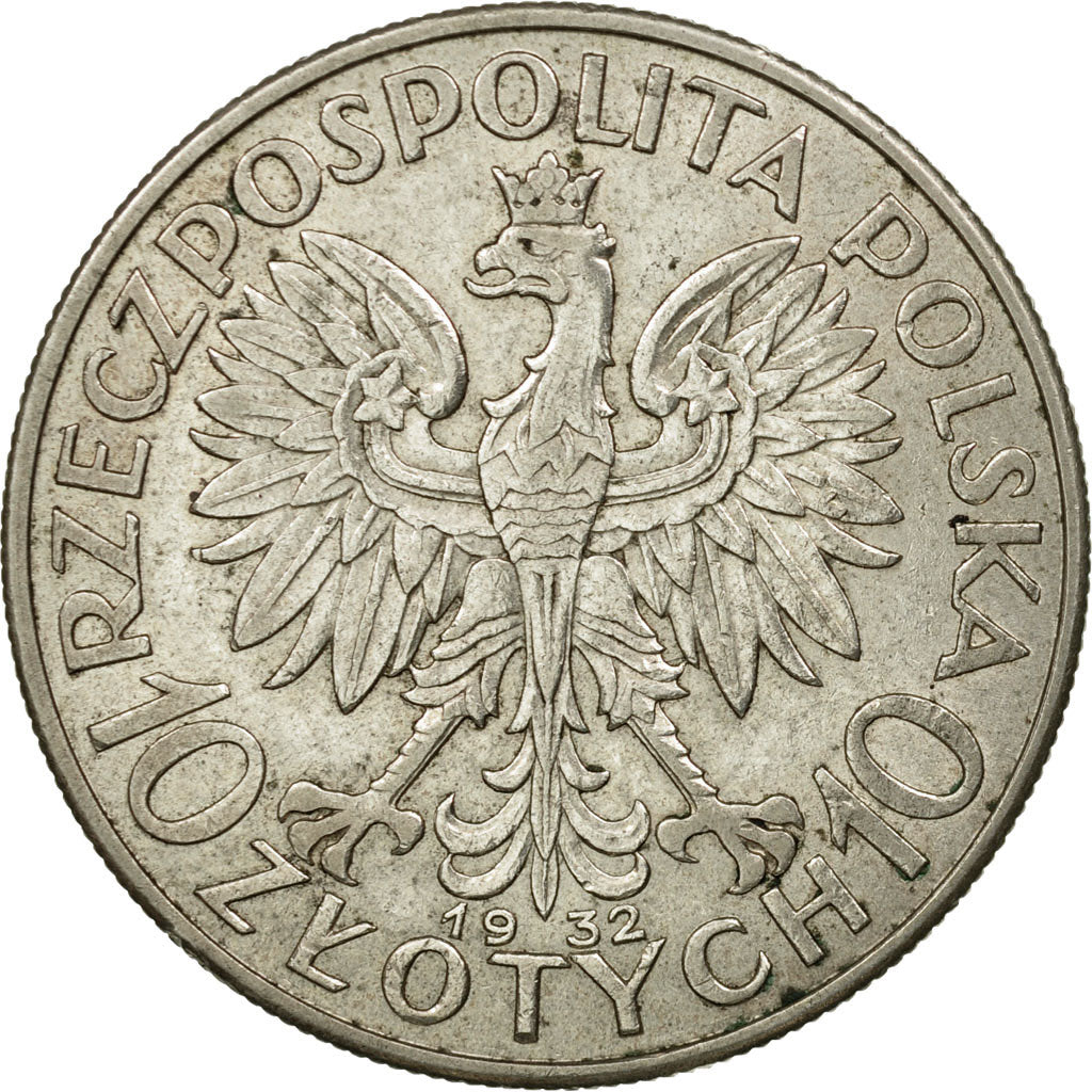 Coin, Poland, 10 Zlotych, 1932, Warsaw, AU(55-58), Silver, KM:22
