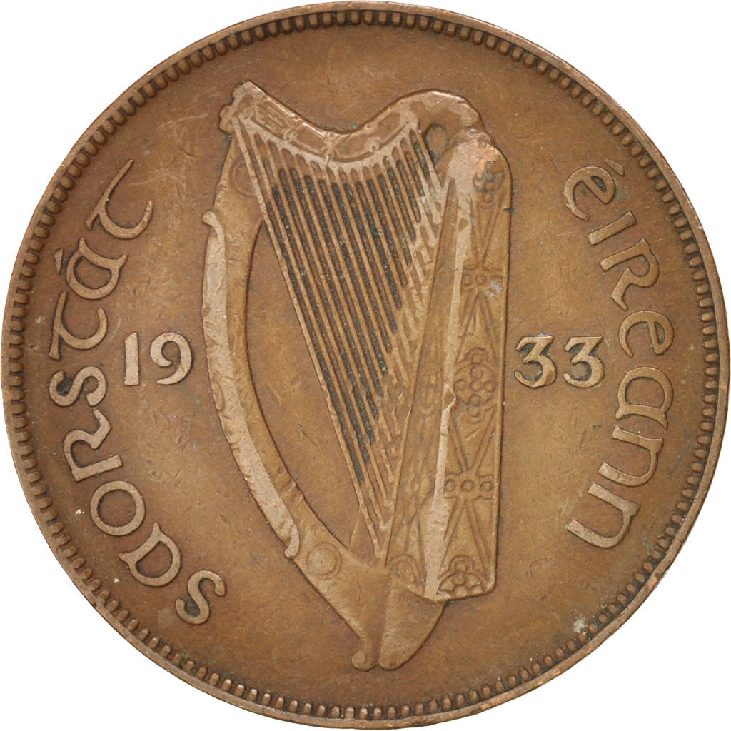 IRELAND REPUBLIC, Penny, 1933, KM #3, EF(40-45), Bronze, 30.9, 9.46