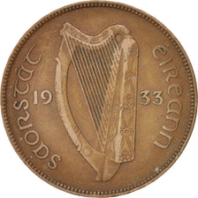 IRELAND REPUBLIC, Penny, 1933, KM #3, EF(40-45), Bronze, 30.9, 9.46