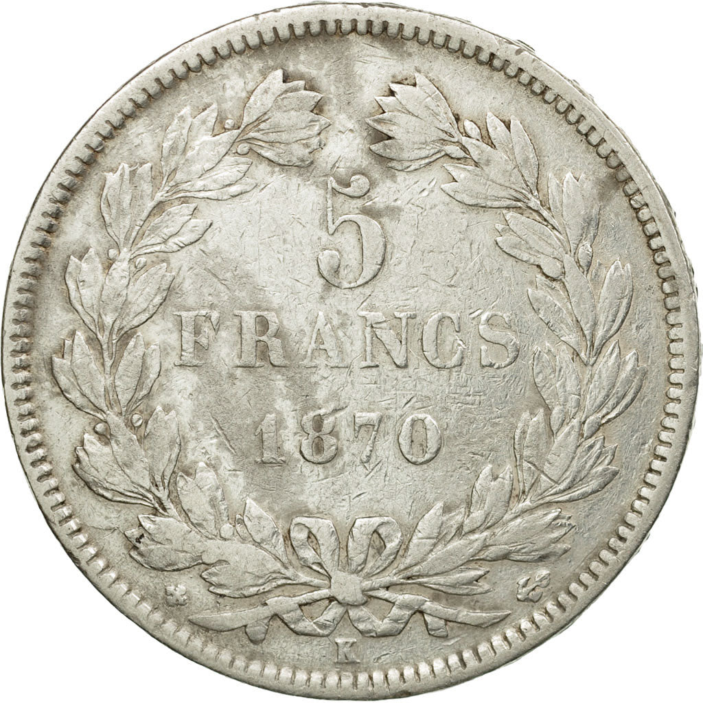 Moneta, Francia, Cérès, 5 Francs, 1870, Bordeaux, MB+, Argento, KM:818.2