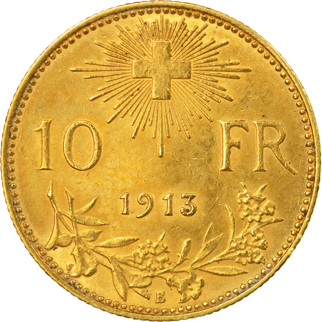 Coin, Switzerland, 10 Francs, 1913, Bern, EF(40-45), Gold, KM:36