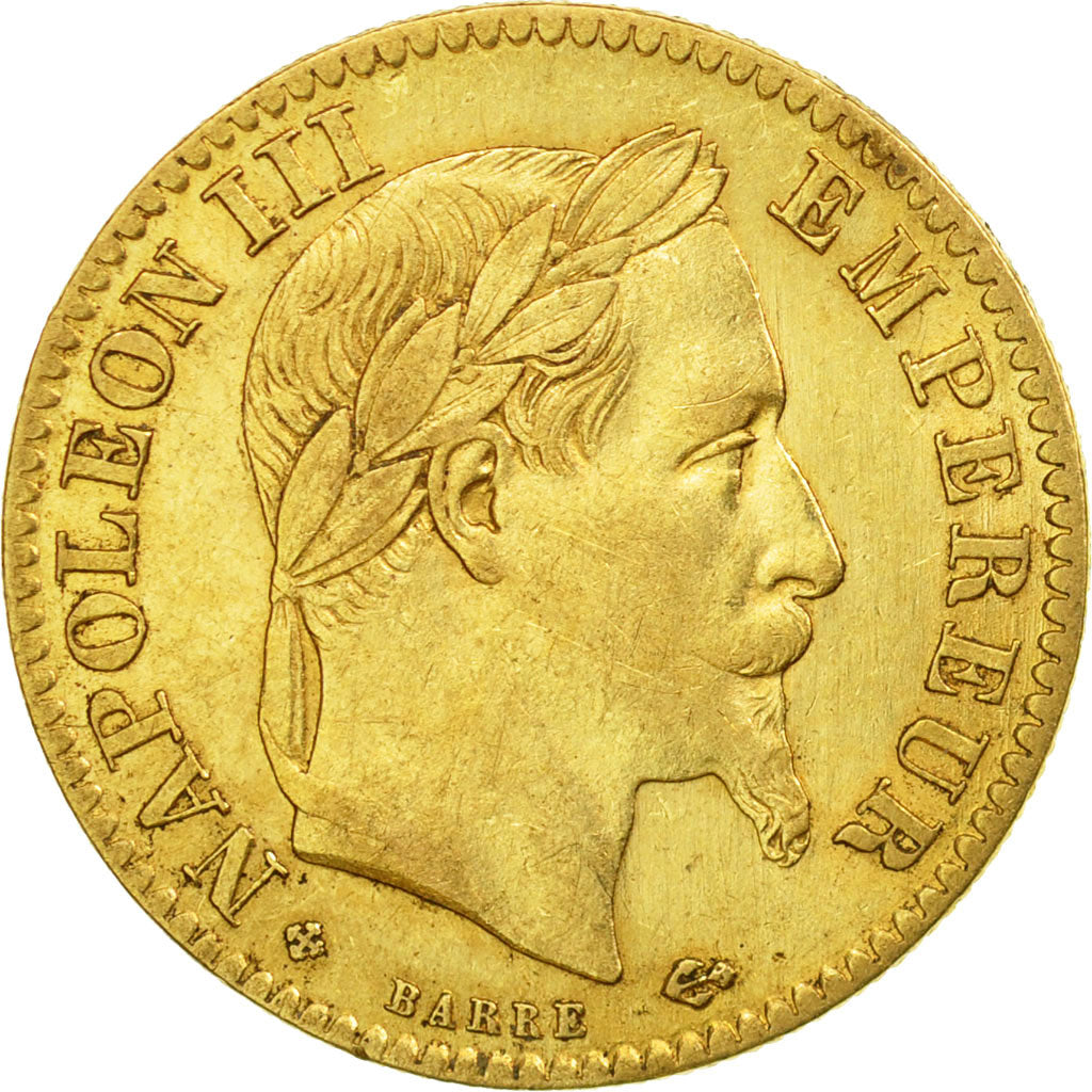 Coin, France, Napoleon III, 10 Francs, 1868, Strasbourg,AU(50-53),Gold, KM 800.2