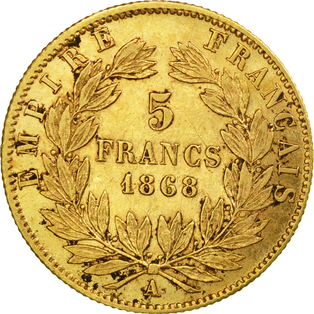 Coin, France, Napoleon III, 5 Francs, 1868, Paris, AU(50-53),Gold, KM 803.1