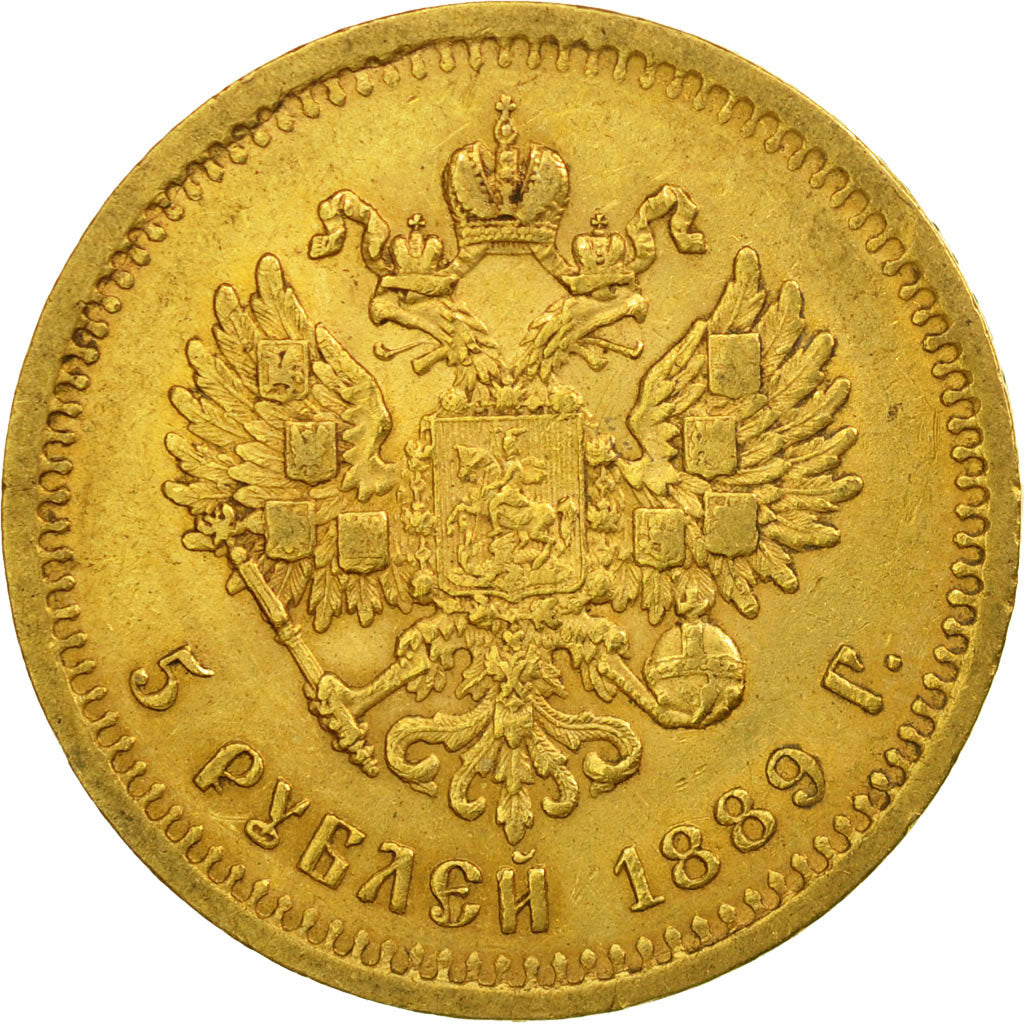 Monnaie, Russie, Alexander III, 5 Roubles, 1889, St. Petersburg, TTB+, Or, KM:42