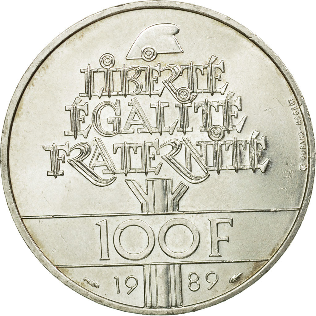Coin, France, Droits de l'Homme, 100 Francs, 1989, AU(55-58), Silver, KM:970