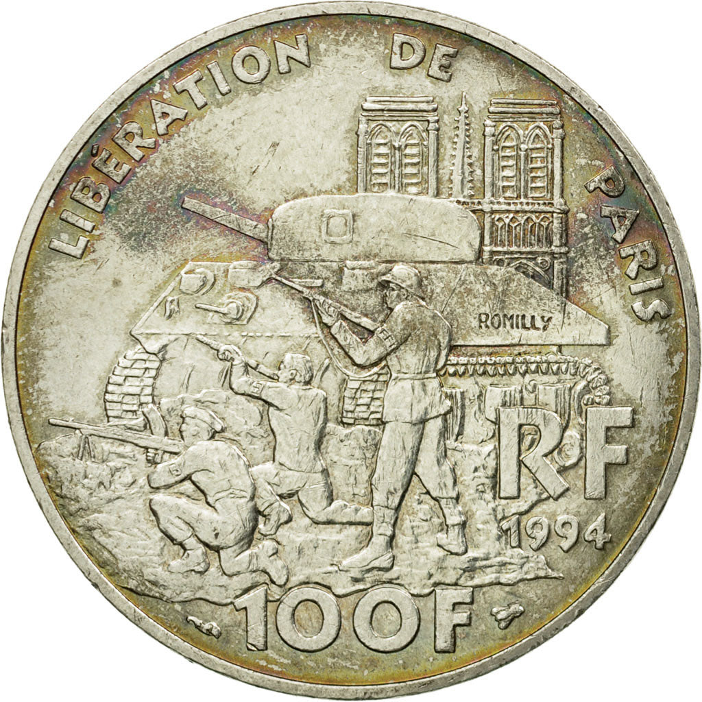 Coin, France, Libération de Paris, 100 Francs, 1994, AU(50-53), Silver,KM 1045.1