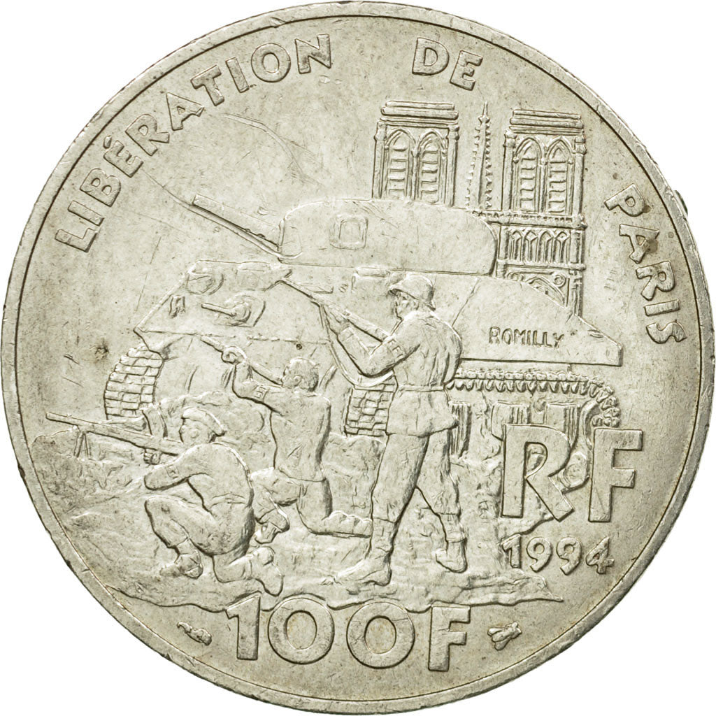 Coin, France, Libération de Paris, 100 Francs, 1994, AU(50-53), Silver,KM 1045.1