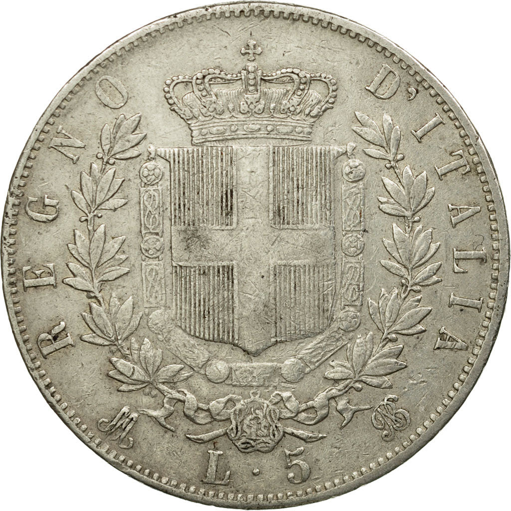 Coin, Italy, Vittorio Emanuele II, 5 Lire, 1869, Milan, EF(40-45), Silver,KM 8.3