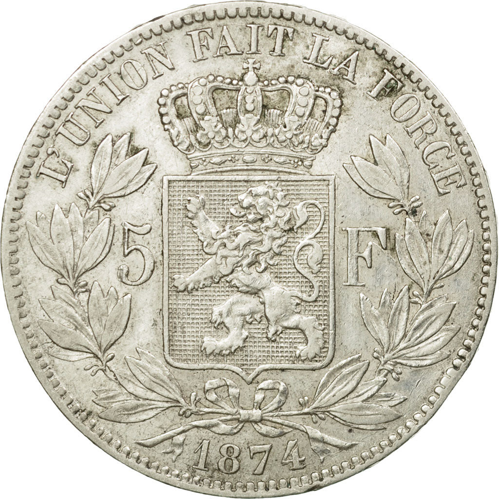 Coin, Belgium, Leopold II, 5 Francs, 5 Frank, 1874, AU(50-53), Silver, KM:24
