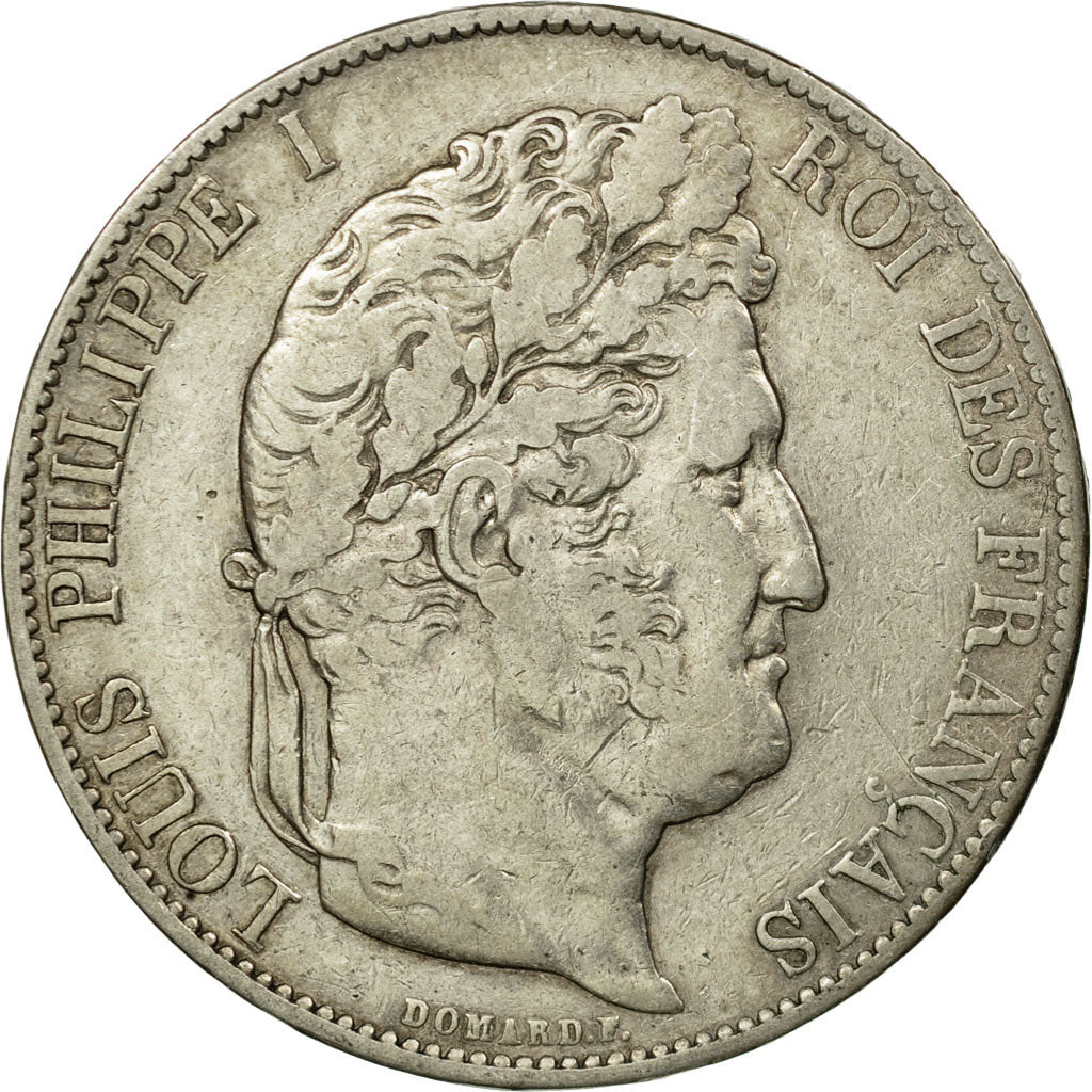Moneda, Francia, Louis-Philippe, 5 Francs, 1845, Lille, BC+, Plata, KM:749.13