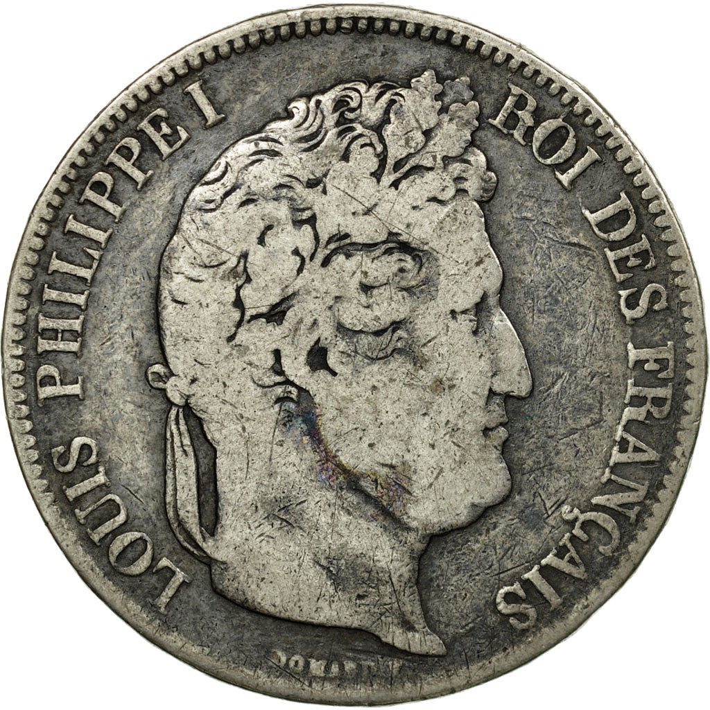Moneda, Francia, Louis-Philippe, 5 Francs, 1832, Lyons, BC+, Plata, KM:749.4