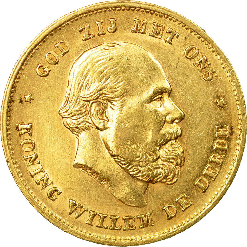 Coin, Netherlands, William III, 10 Gulden, 1875, AU(50-53), Gold, KM:105