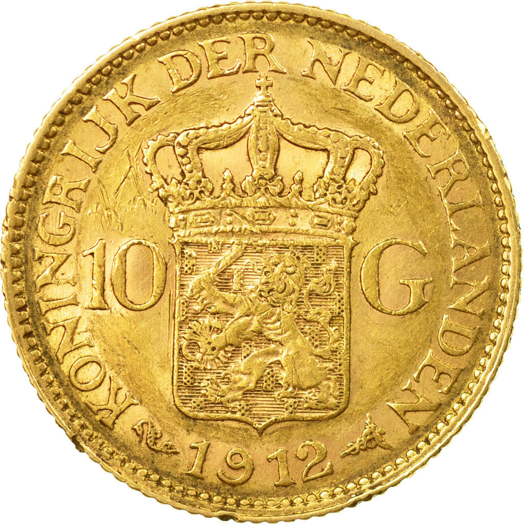 Coin, Netherlands, Wilhelmina I, 10 Gulden, 1912, AU(50-53), Gold, KM:149