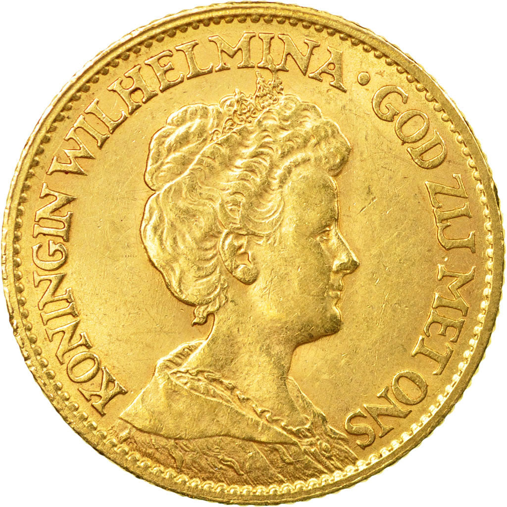 Coin, Netherlands, Wilhelmina I, 10 Gulden, 1912, AU(55-58), Gold, KM:149