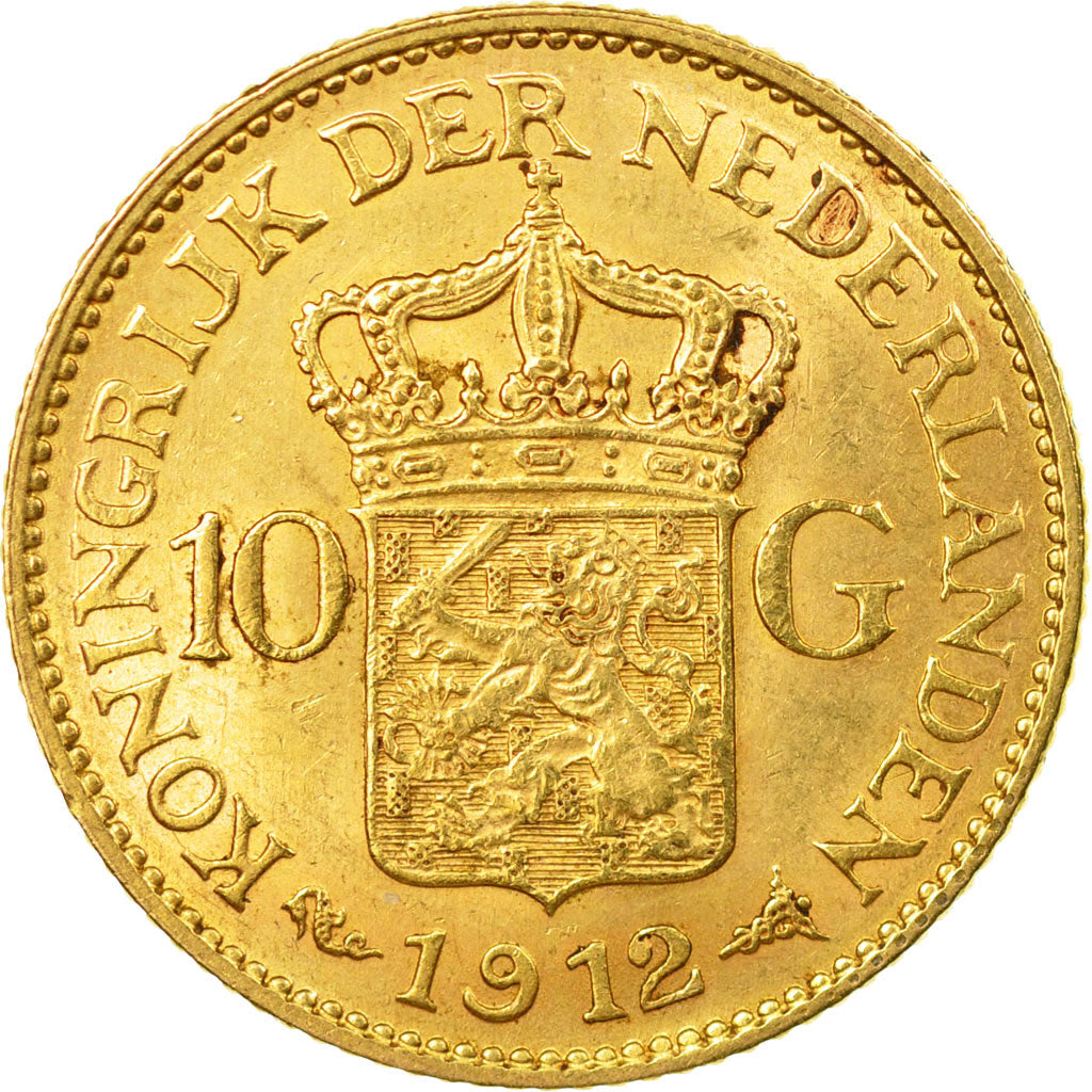 Coin, Netherlands, Wilhelmina I, 10 Gulden, 1912, AU(55-58), Gold, KM:149