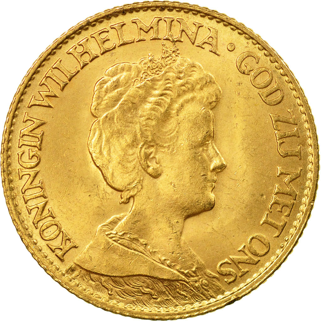 Coin, Netherlands, Wilhelmina I, 10 Gulden, 1917, AU(55-58), Gold, KM:149