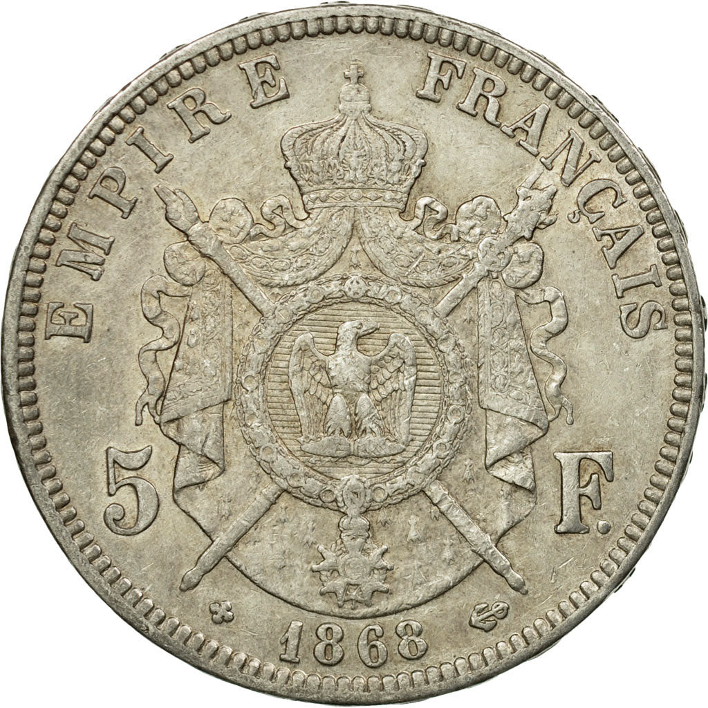 Coin, France, Napoléon III, 5 Francs, 1868, Strasbourg,AU(50-53),Silver,KM 799.2
