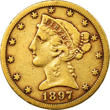 Coin, United States, Coronet Head, $5,1897,San Francisco,Gold,EF(40-45),KM 101