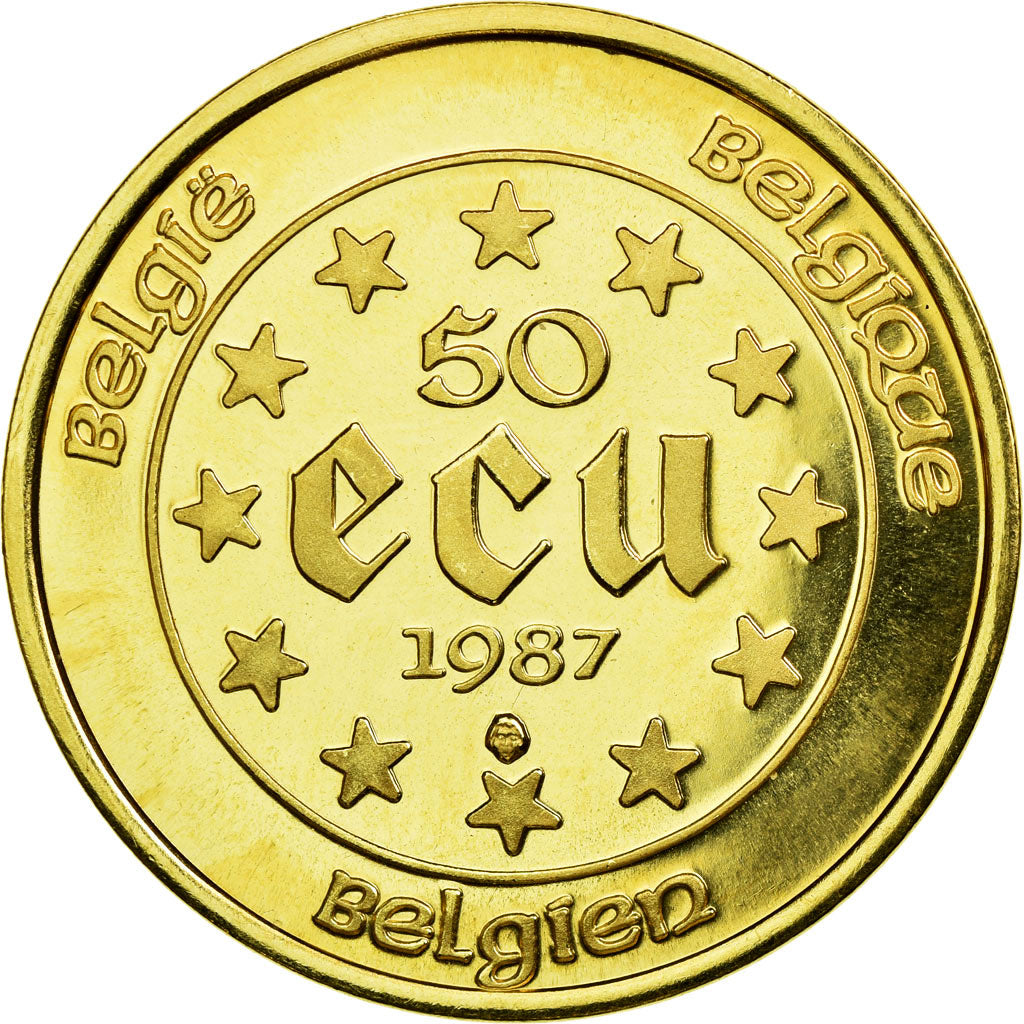Coin, Belgium, 50 Ecu, 1987, MS(65-70), Gold, KM:167