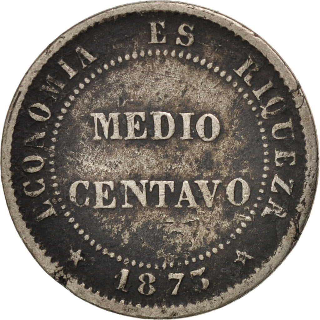 CHILE, 1/2 Centavo, 1873, Santiago, KM #148, VF(20-25), Copper-Nickel, 21, 2.81