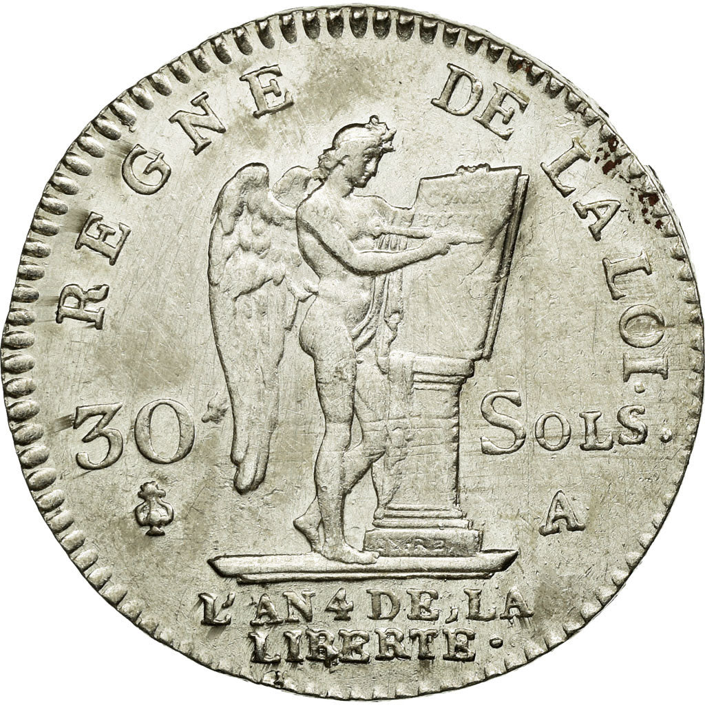 Munten, Frankrijk, 30 sols françois, 1792, Paris, ZF+, Zilver, KM 606.1