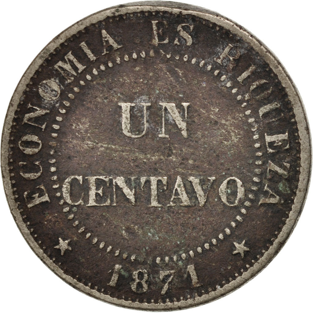 CHILE, Centavo, 1871, Santiago, KM #146, VF(20-25), Copper-Nickel, 4.73