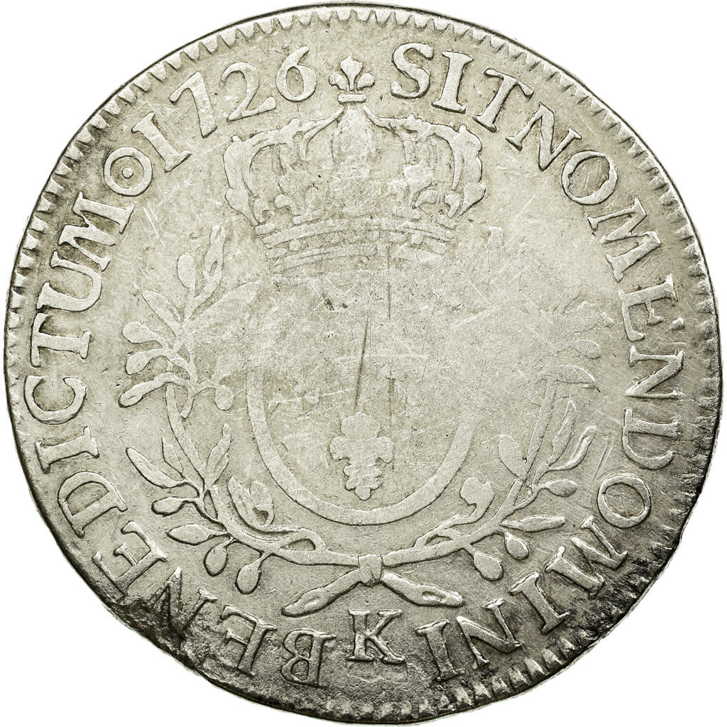 Coin,France,Louis XV,Écu aux branches d'olivier,1726,Bordeaux,F(12-15),KM 486.11