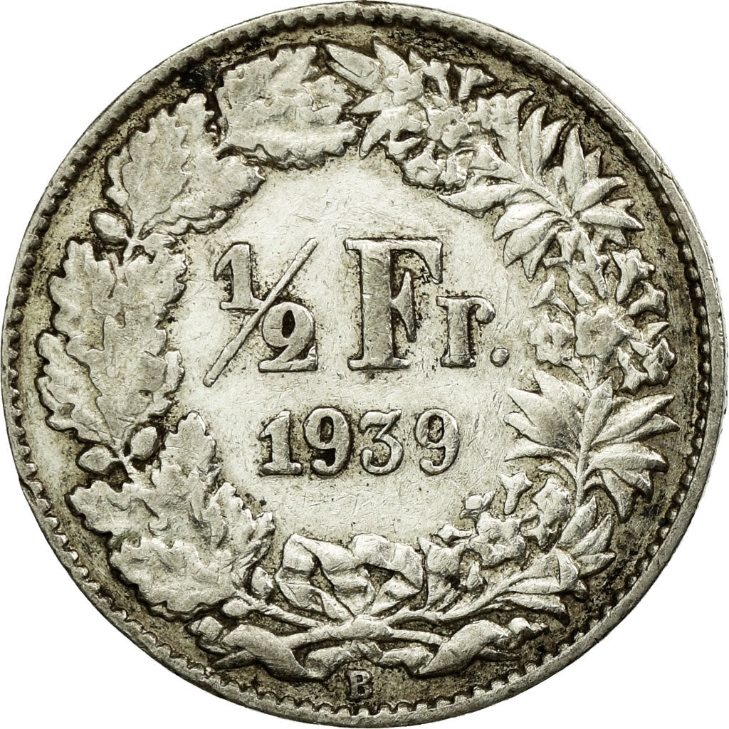 Coin, Switzerland, 1/2 Franc, 1939, Bern, EF(40-45), Silver, KM:23