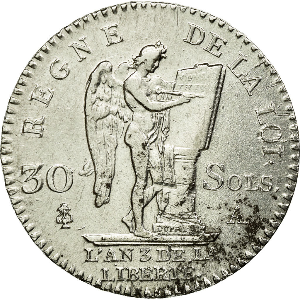 Munten, Frankrijk, 30 sols françois, 1791, Paris, ZF+, Zilver, KM 606.1