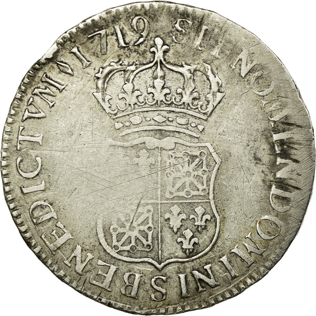 Coin, France, Louis XV, 1/2 Écu de France-Navarre,1719,Reims,VF(20-25),KM 434.8