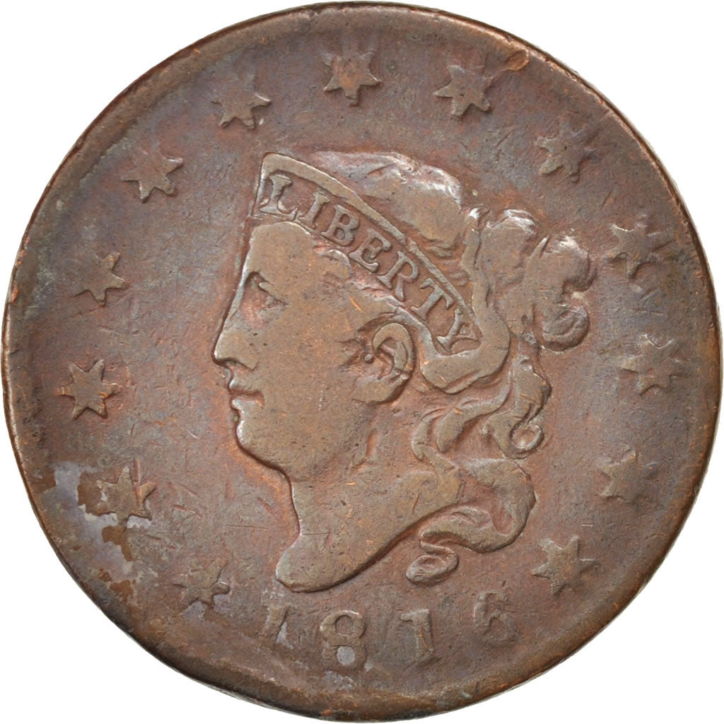 Coin, United States, Coronet Cent, Cent, 1816, U.S. Mint, Philadelphia