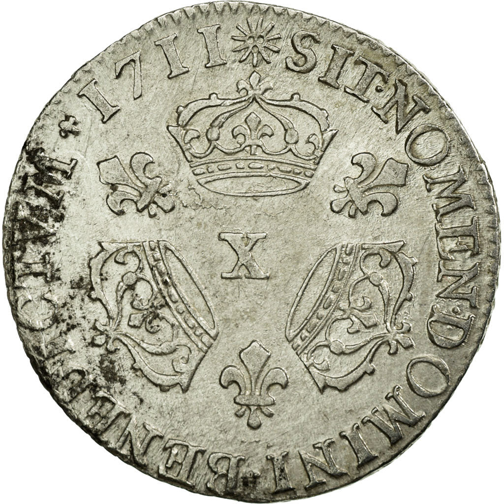 Coin, France, Louis XIV,1/10 Écu aux 3 couronnes,1711,Amiens,VF(30-35),KM 379.19