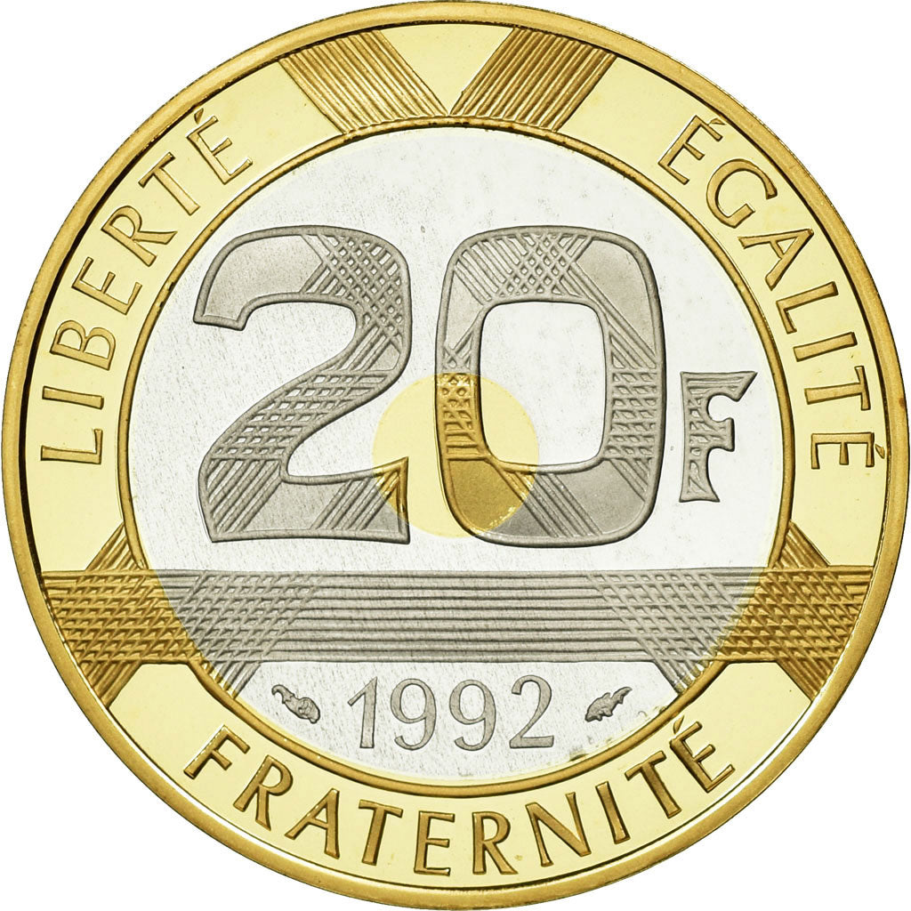 Coin,France,Mont Saint Michel,20 Francs,1992, MS(65-70),Tri-Metallic,KM 1008.2a