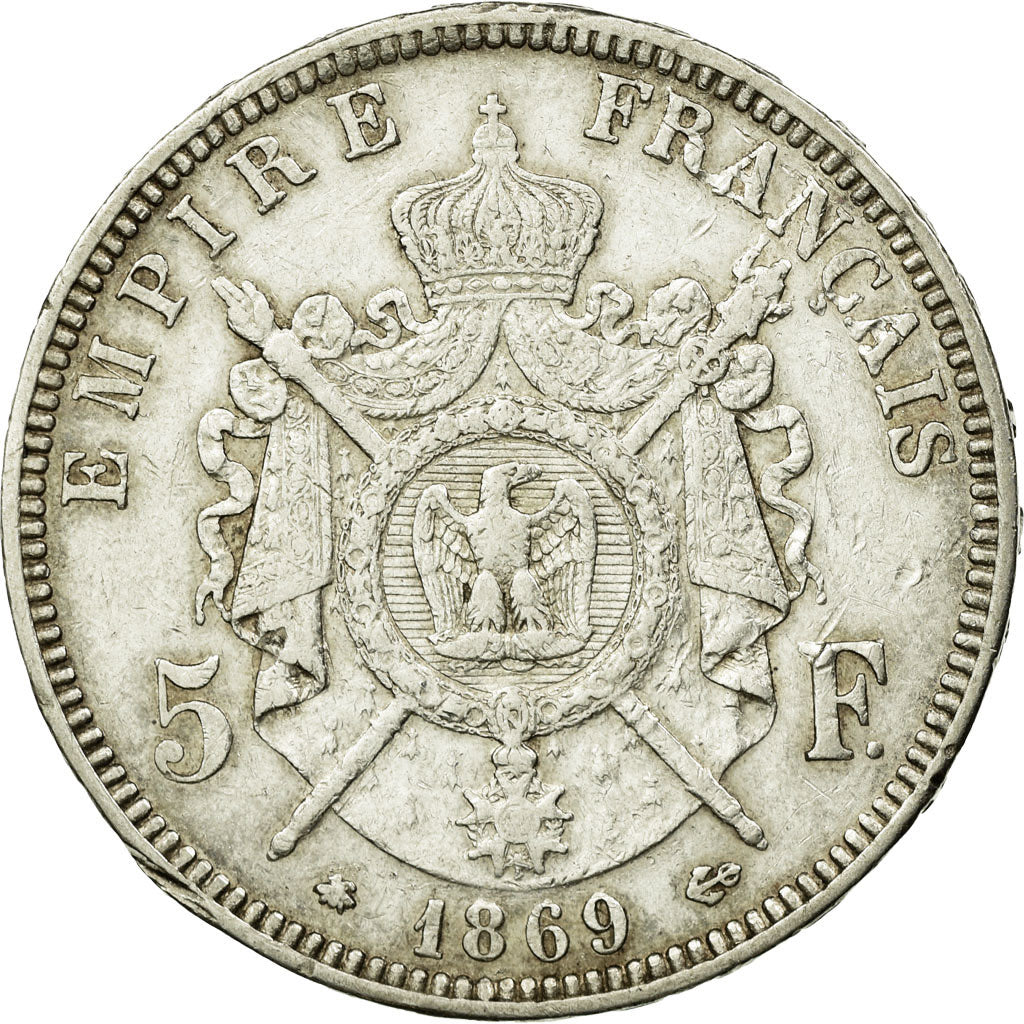 Munten, Frankrijk, Napoleon III, 5 Francs, 1869, Paris, ZF+, KM 799.1