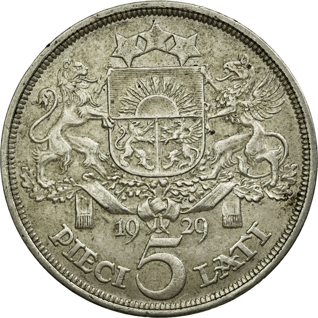Coin, Latvia, 5 Lati, 1929, EF(40-45), Silver, KM:9