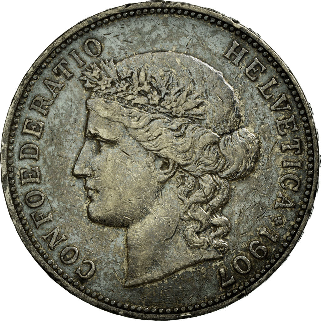 Coin, Switzerland, 5 Francs, 1907, Bern, EF(40-45), Silver, KM:34