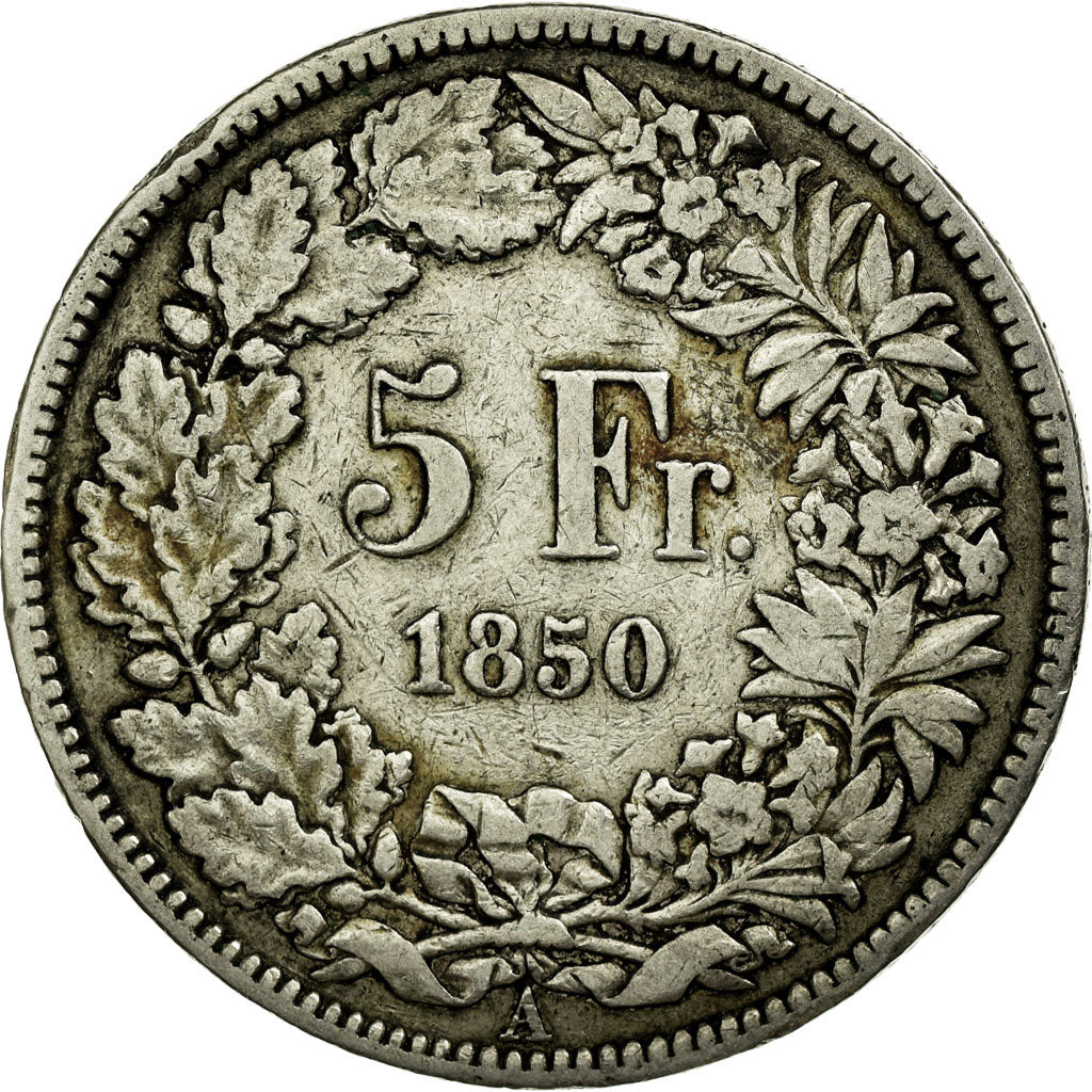 Coin, Switzerland, 5 Francs, 1850, Paris, EF(40-45), Silver, KM:11
