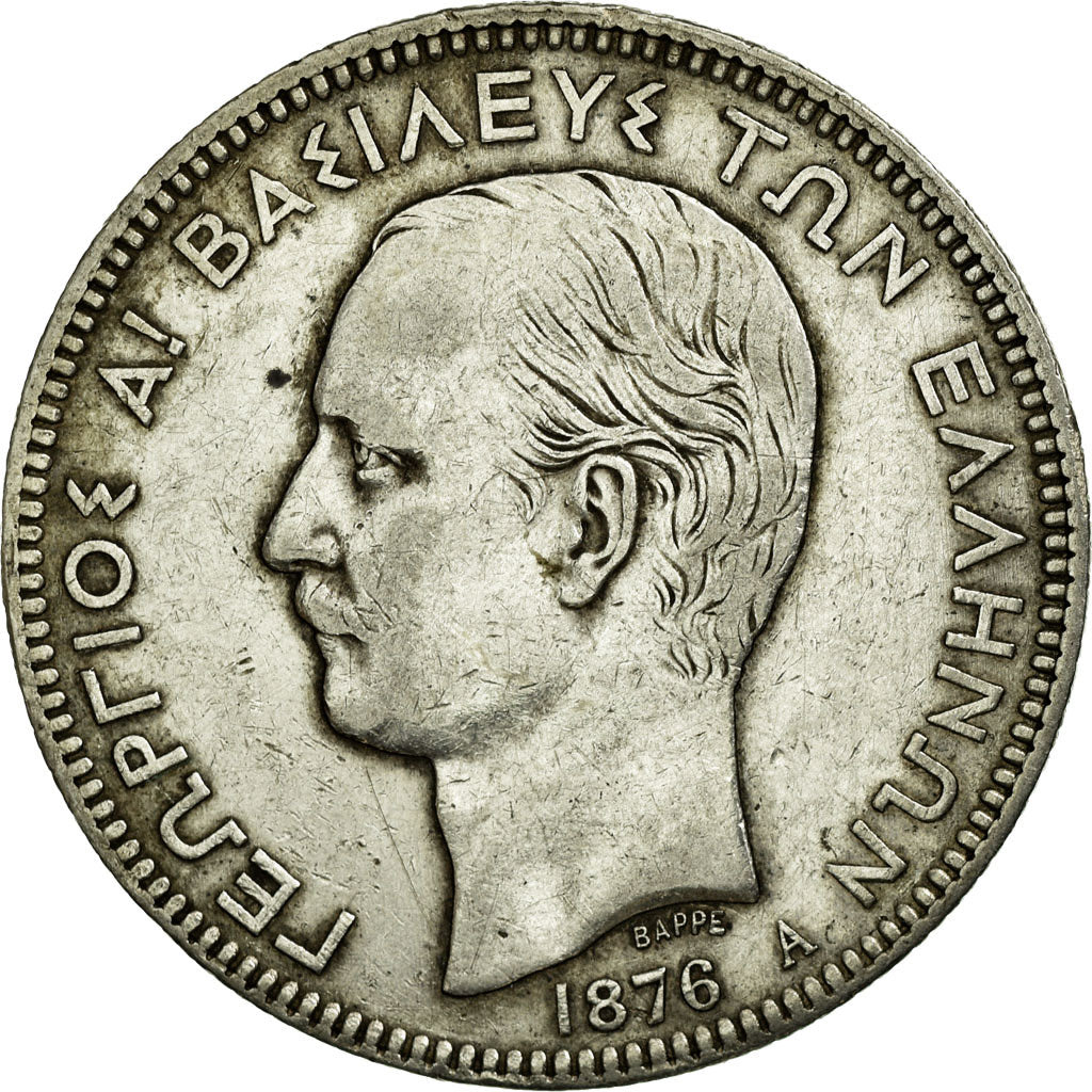 Coin, Greece, George I, 5 Drachmai, 1876, Paris, EF(40-45), Silver, KM:46